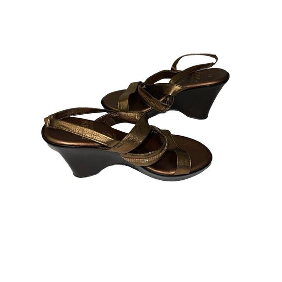 Italian Shoemakers Strappy Bronze Wedge Sandals With Rhinestones Size 9 - Picture 4 of 4